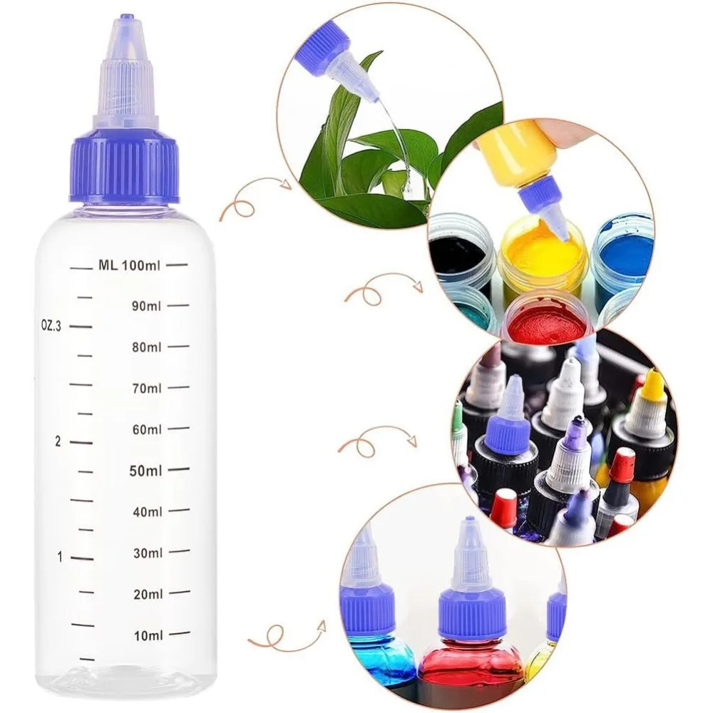 10 Pack 100ml/3.4 oz Plastic Squeeze Bottles with Scale PET Transparent Blue Twist Cap Bottles Graduated Squeeze Dispensing