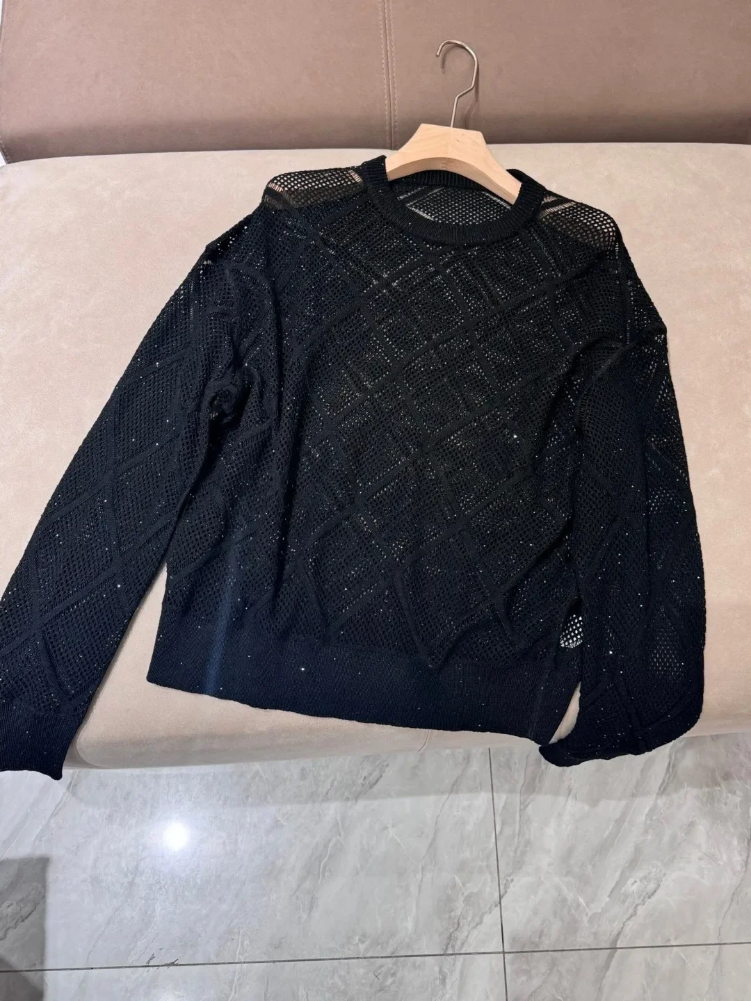 Hollow Out damski sweter z dzianiny z okrągłym dekoltem i długim rękawem, swobodny damski sweter