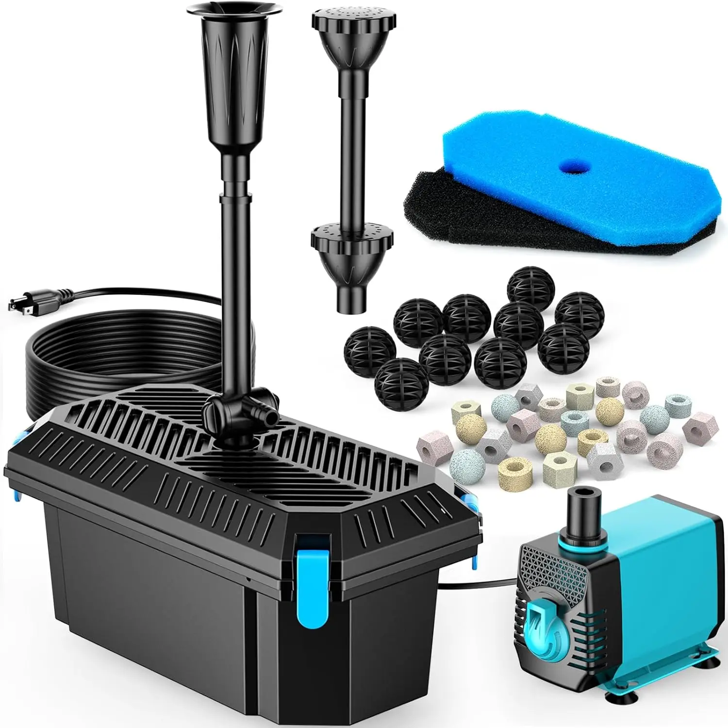 

Фильтр для пруда 660GPH с насосом и комплектом фонтана для наружных прудов, функция чистой воды