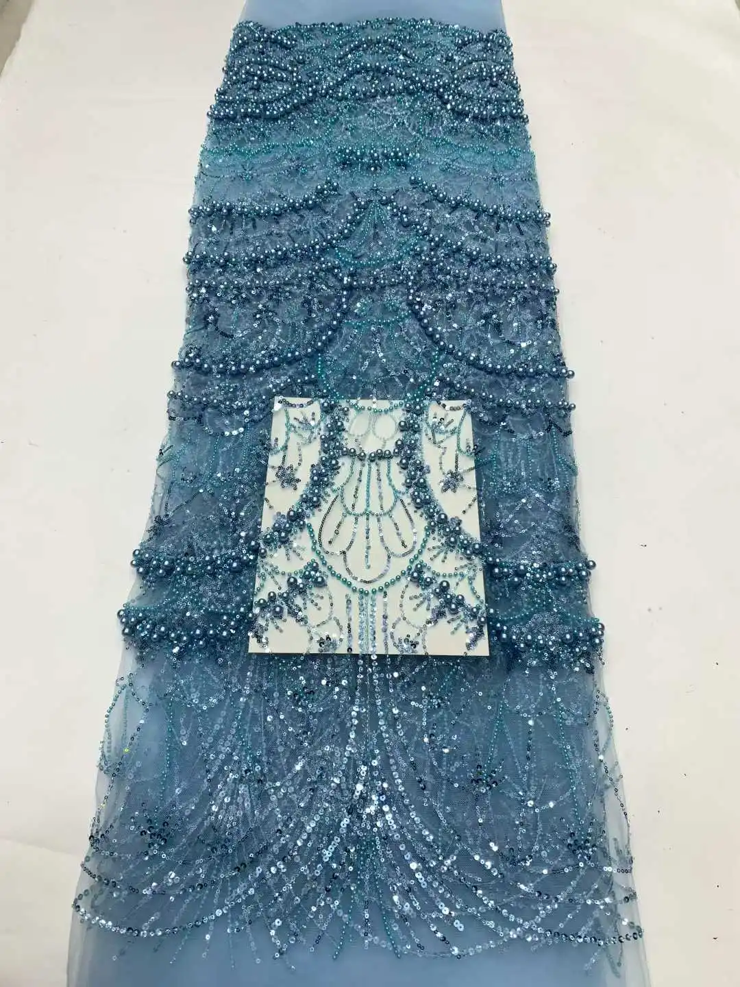 Luxuriöser afrikanischer Pailletten-Spitzenstoff, 5, hochwertiger französischer nigerianischer Bräutigam-Perlen-Spitzenstoff zum Nähen von Kleidern