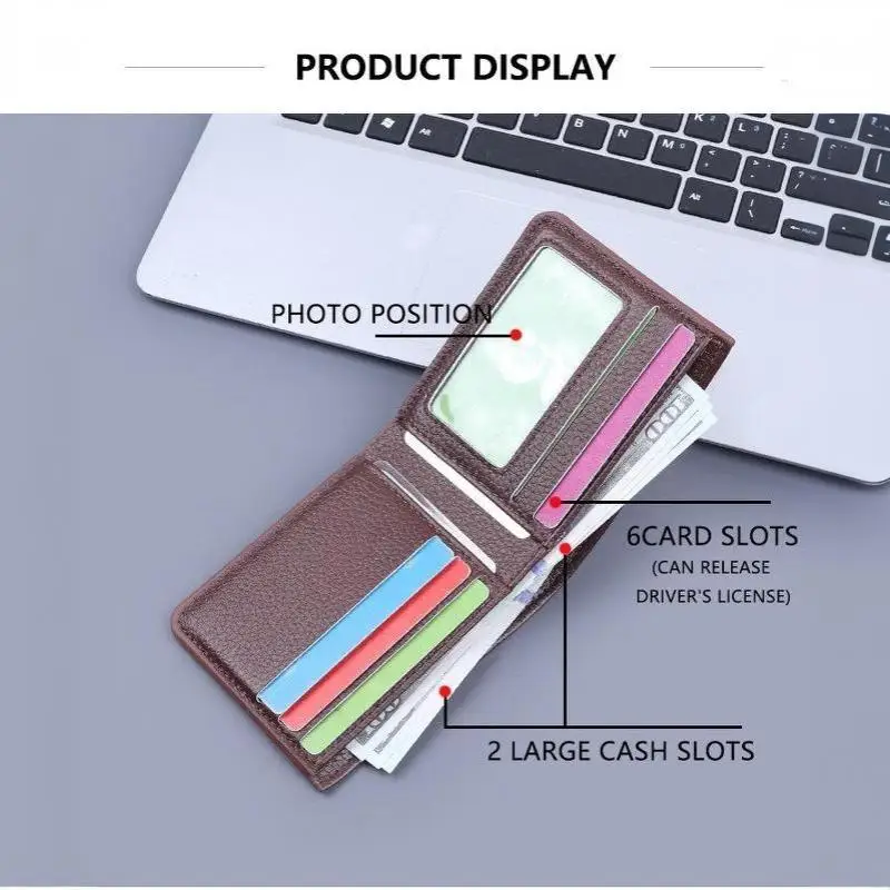 Retro Minimalistisches PU-Leder Herren-Portemonnaie Schwarz Kaffee Große Kapazität Mehrere Taschen Zweifach Faltbarer Ausweishalter für Männer und Frauen – Detail 7