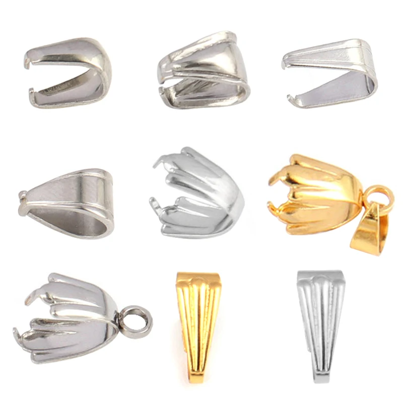 10/30pcs/lot Stainless Steel Pendant Clasps for Jewelry Making Materials Pinch Clip Bail DIY Necklace Connector Jewelry Findings