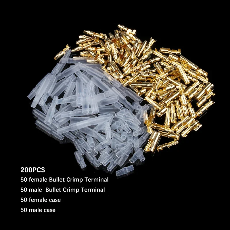 200PCS 50 Set Male Female Connector 3.9mm Motorcycle Bullet Connector Socket Terminal for 1.0mm to 2.5mm Cable Wire