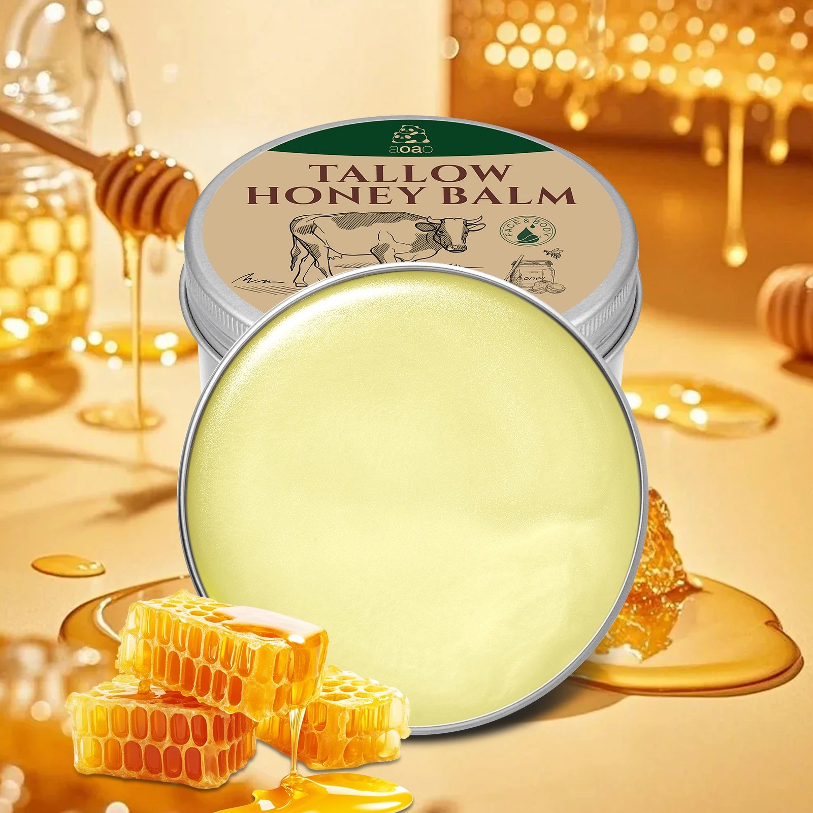 Bee Tallow Balm - Deep Moisturizing Tallow Cream with Raw Honey, Beeswax & Grass-Fed Tallow. Body and Face Moisturizer.