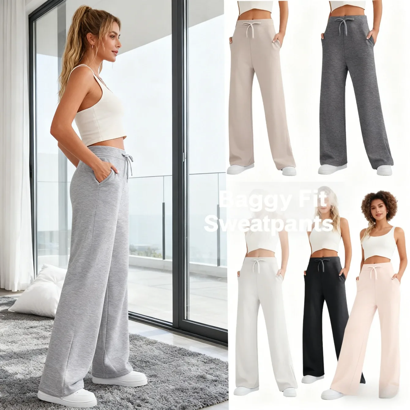 

Широкие повседневные брюки с высокой талией, женские осенние свободные брюки для тренировок, универсальные брюки для повседневного использования