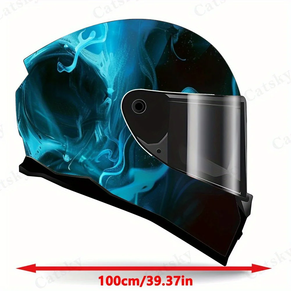 Blue Flame Skull Motorcycle Helmet Sticker - Durable PVC, Super Cool Blue Light Flame Effect Screen, Add A Mysterious Atmosphere