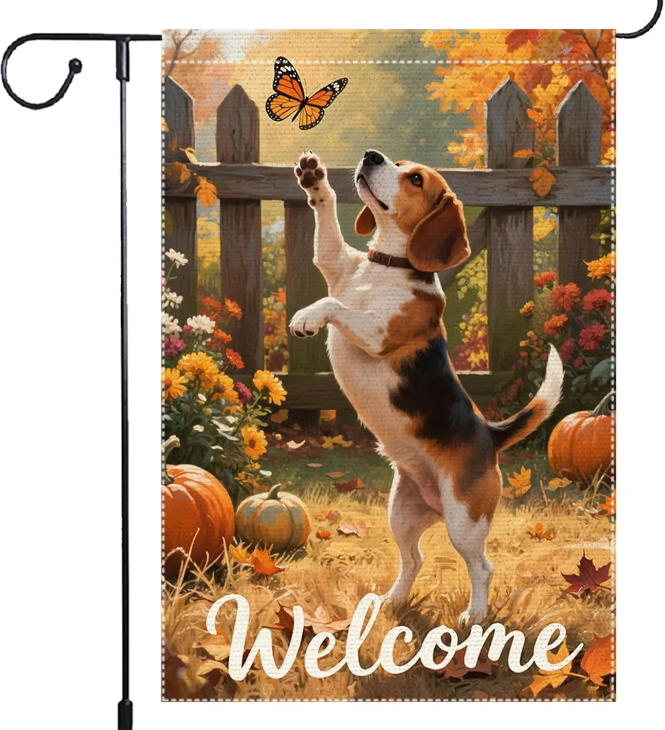 Welcome Fall Garden Flag 12x18 Inch Beagle Garden Flags Double Sided Vertical Outside Patio Burlap Autumn Pumpkin Small Beag KKW