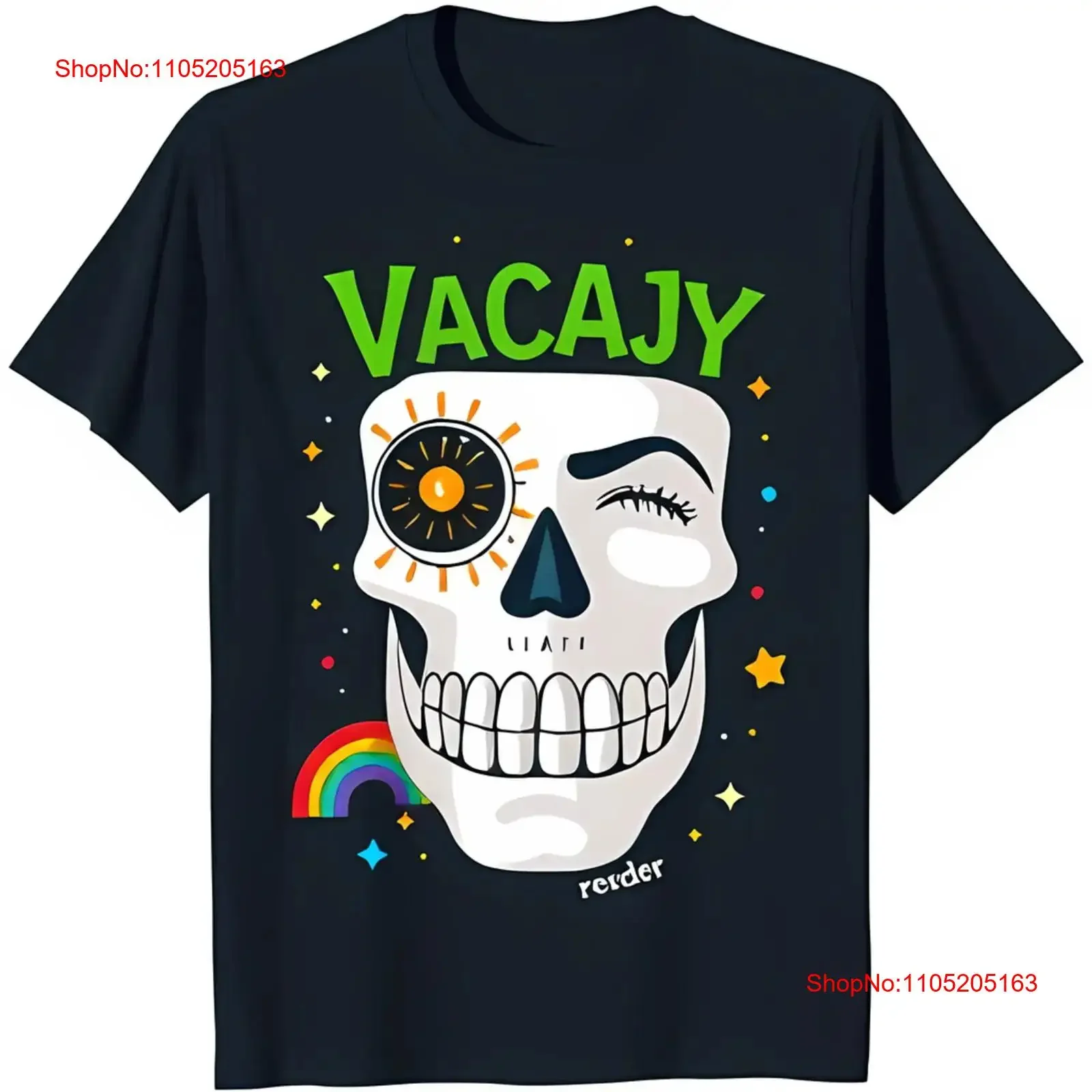 Cool Black T Shirt with Winking Rainbow 'VACAJY' Text vintage Washed graphic Soft Unisex Breathable Slightly fashion