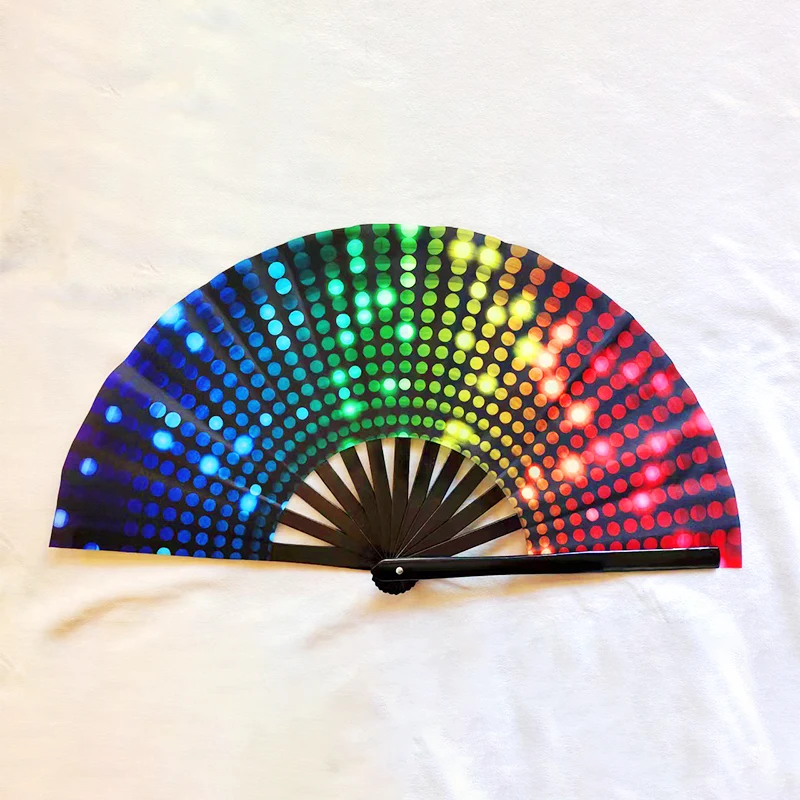 Foldable Reflective Folding Fan Colorful Dance Kung Fu Hand Fan Glow In The Dark Performance Dance Party Photography Props