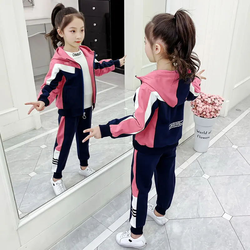 Girls Coat+Pants Kids Sets Children\'s Set 2PCS/Set 2023 Retro Spring Autumn Jogging Suit High Quality Child Clothing