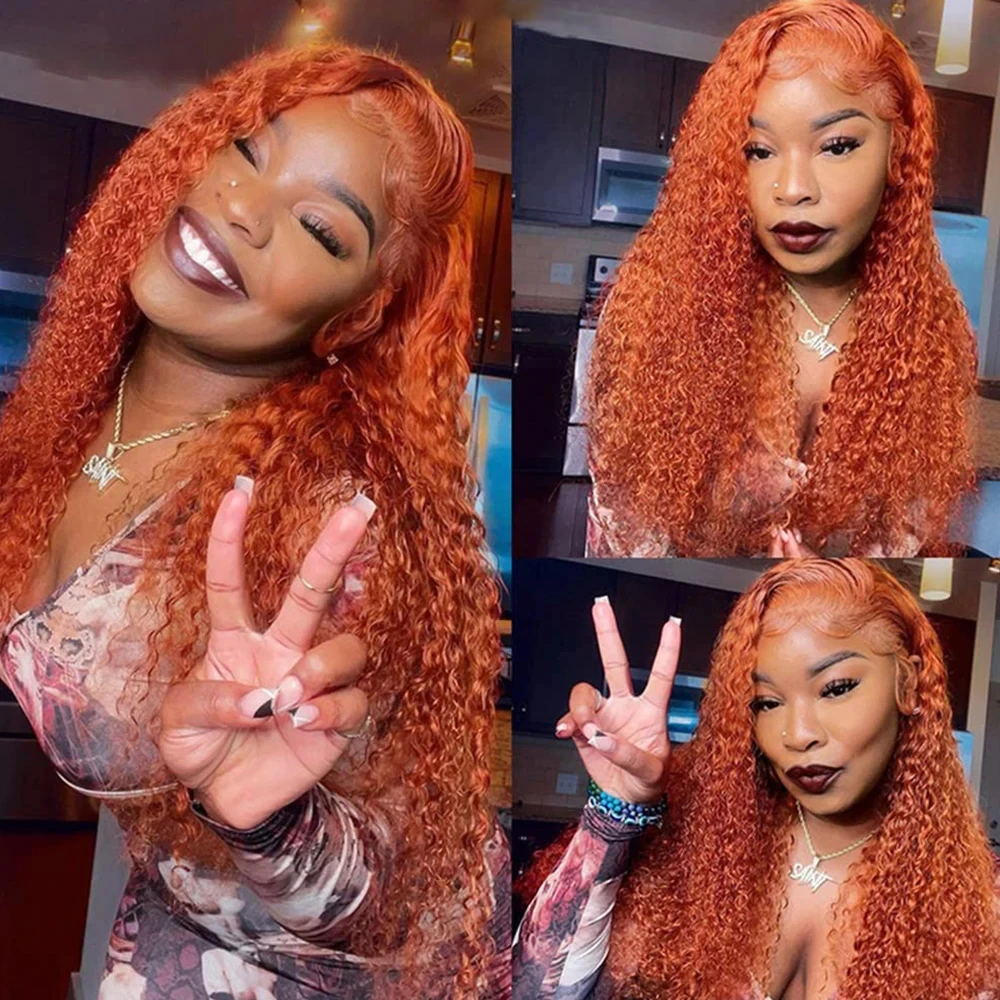

Ginger Orange Color 13x4 Transparent Lace Front Human Hair Wigs For Women Deep Wave Curly Wave Human Hair Wigs Lace Wig
