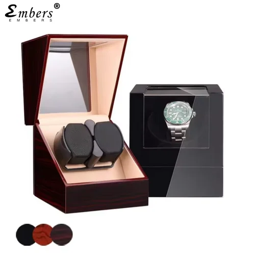 Embers Luxry-enrollador de reloj individual con batería, agitador de madera, caja de reloj, enrollador automático, caja de almacenamiento de vidrio, Mabuchi Motro