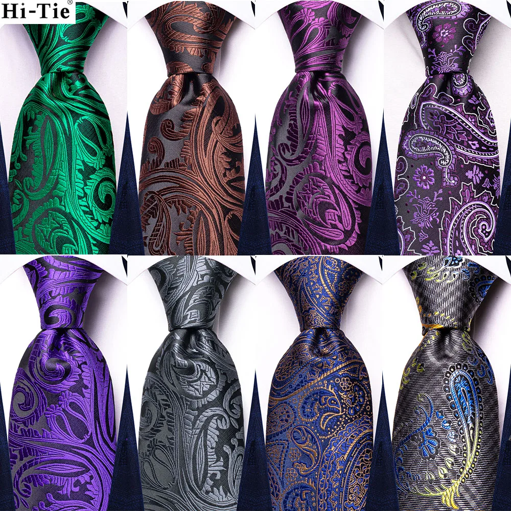 

Paisley Navy Blue Brown Silk Wedding Tie For Men Handky Cufflink Gift Men Necktie Fashion Business Party Dropship Hi-Tie Design