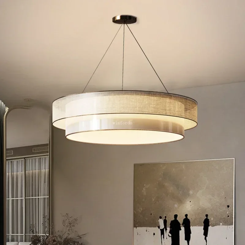 Modern Fabric Pendant Lamp Nordic LED Circular Chandelier Decor Simple Pendant Lamp For Villa Bedroom Kitchen