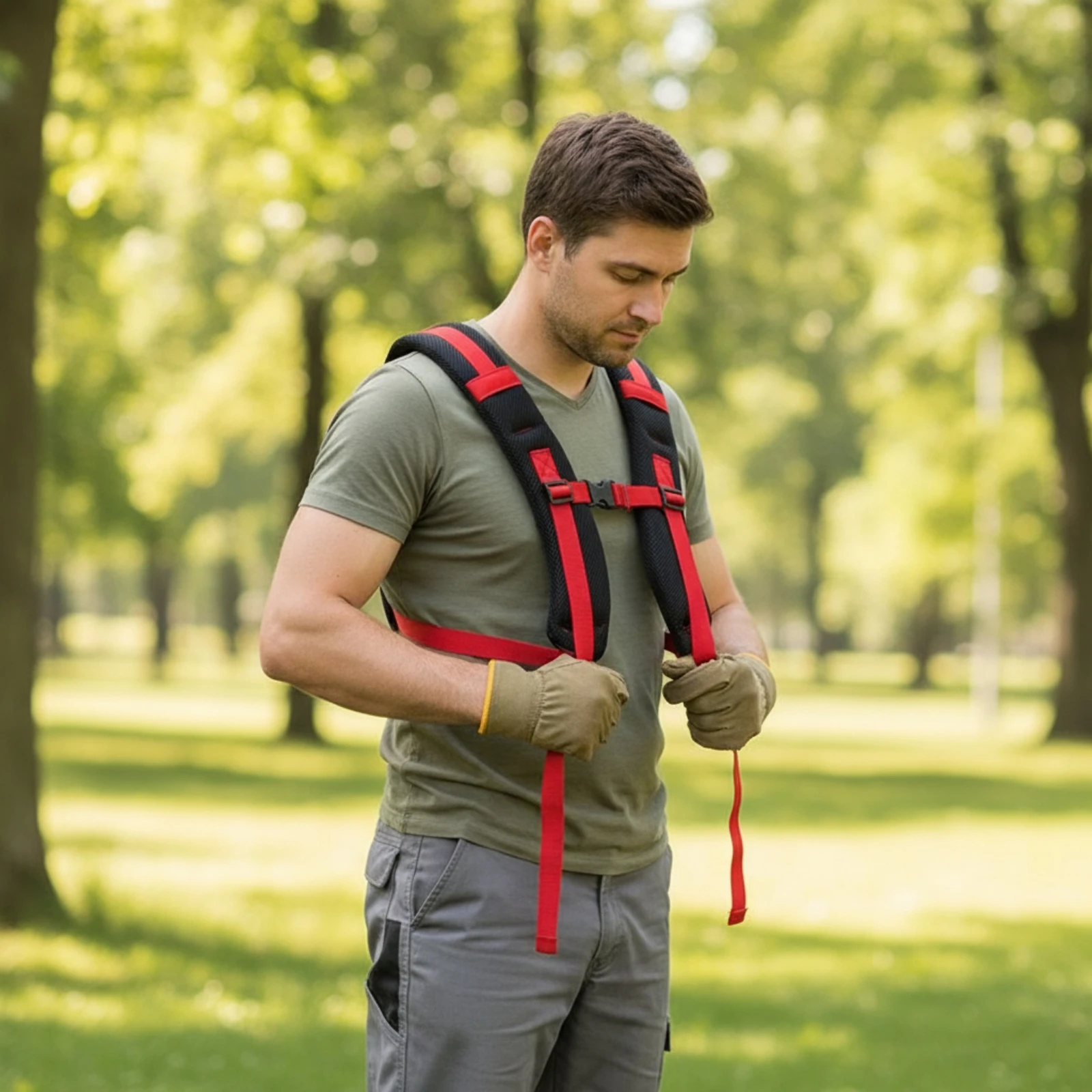 Brush Cutter Shoulder Harness Adjustable Padded Harness with Metal Hooks String Trimmer Shoulder Strap Lightweight Light