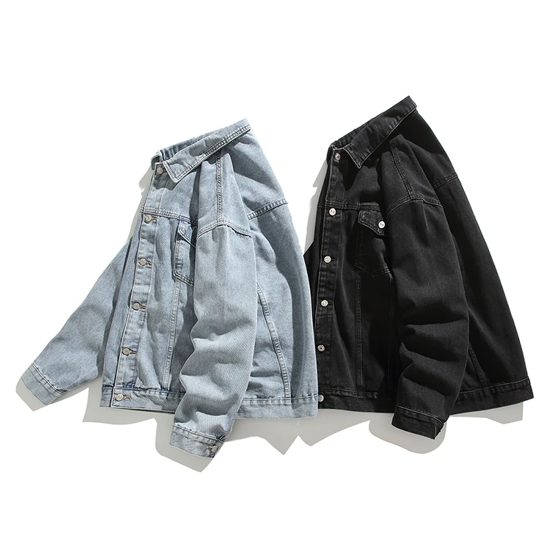 Loose-fit Classic Denim Jacket Men Cotton 2024 New Style Korean Trendy Brand Casual Top Spring Autumn Cropped Jacket Black Blue