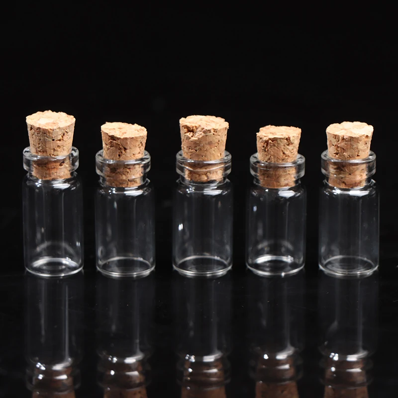 10Pcs Mini Small Glass Bottles With Clear Cork Stopper Jars Tiny Wedding Vials Message Favor Containers Jewelry