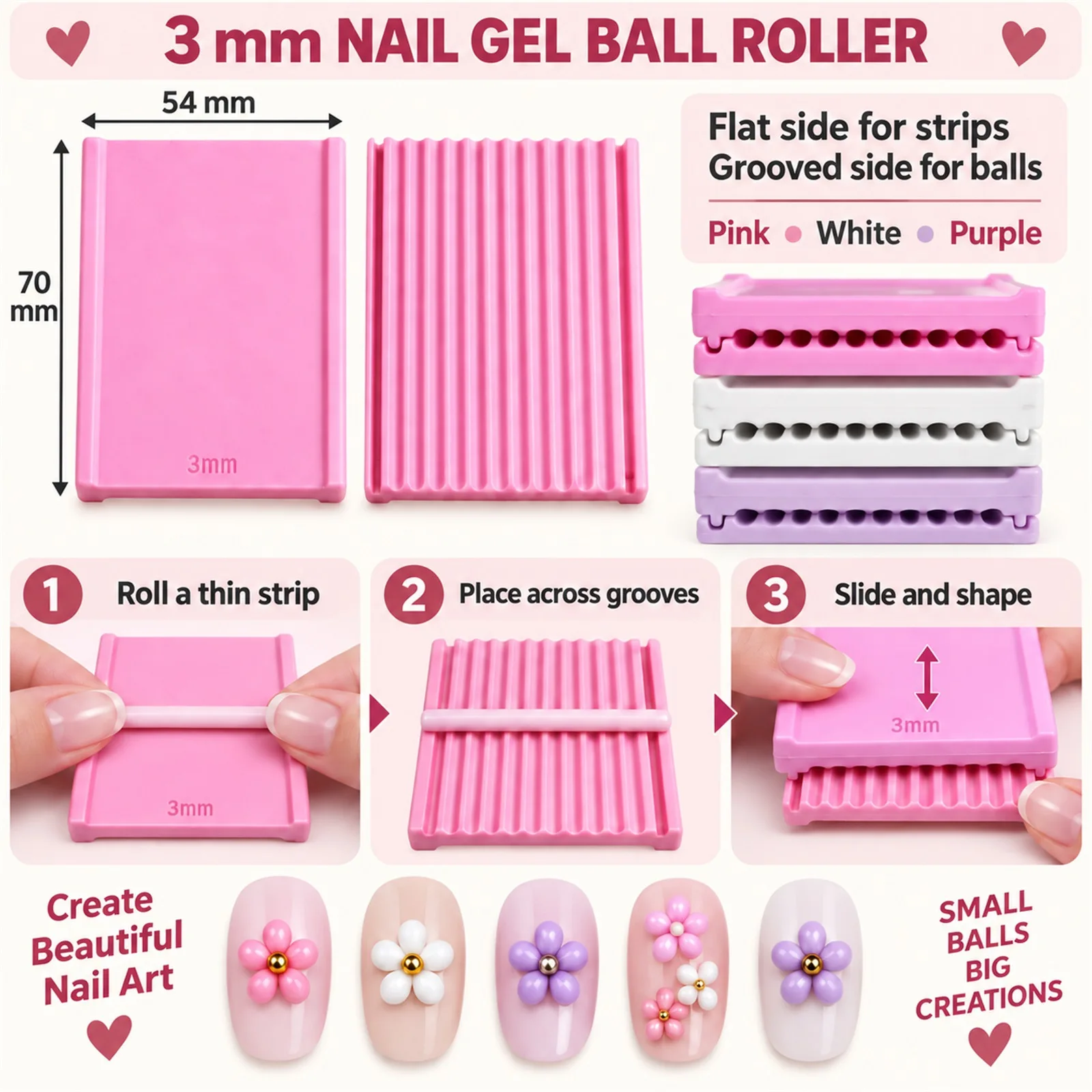 3D printed polymer clay/gel bead making tool, bead roller mold with 3mm grooves, for making round beads, polymer clay & gel flow