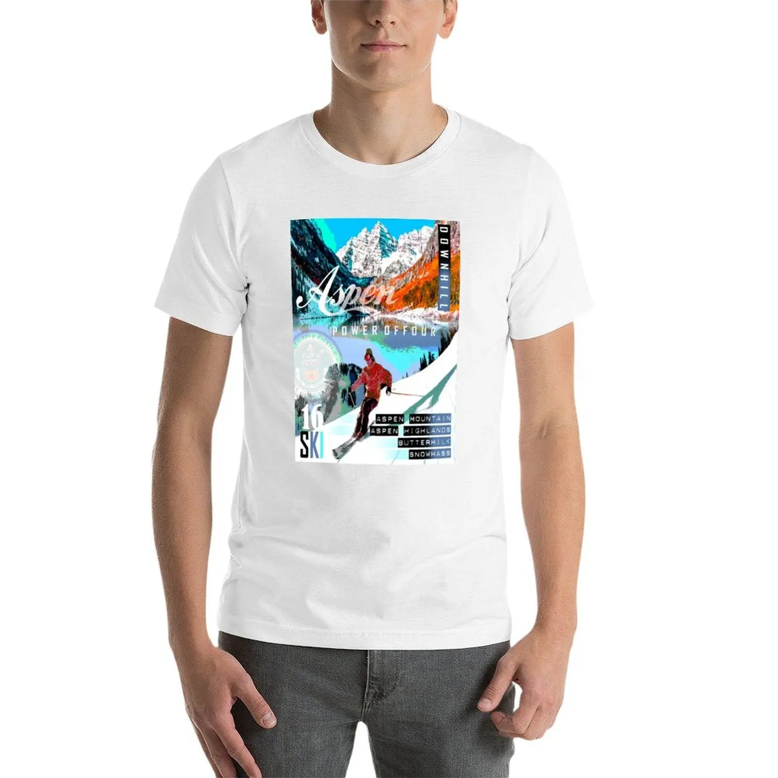 تي شيرت Aspen Ski تي شيرت مطبوع حسب الطلب تي شيرت للرجال تي شيرت جرافيك عتيق