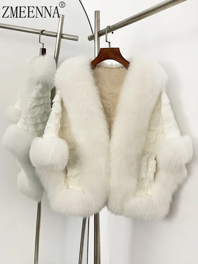 

ZMEENNA Elegant Women's White Faux Fur Short Coat With Luxurious Fluffy Collar Stylish And Warm Outerwear ZM3890