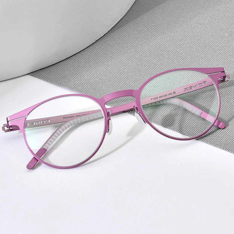 FONEX Alloy Glasses Frame Men Brand Design Ultralight Vintage Round Eyeglasses Women Ultralight Germany Screwless Eyewear 1023