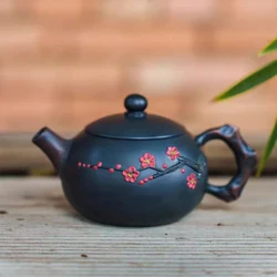 Jianshui Purple Pottery Teapot for Tea Making, Household Ceramic Single Pot, Chinese Retro Style Plum Blossom Teapot, Xishi Teap