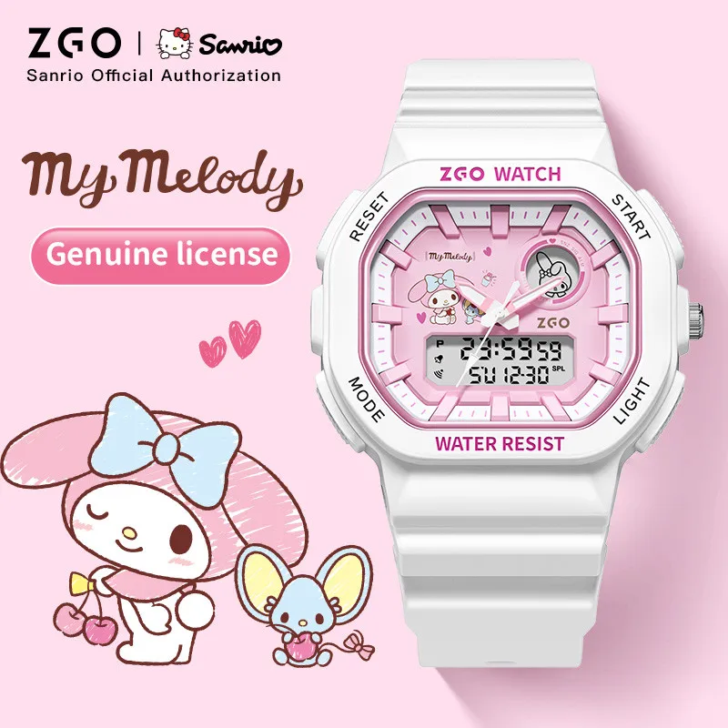 ZGO Sanrio My Melody นาฬิกาเด็กสําหรับเด็กผู้หญิง,น่ารัก Dual Display กีฬานาฬิกาอิเล็กทรอนิกส์,นาฬิกาดิจิตอลกันน้ําของขวัญ 810