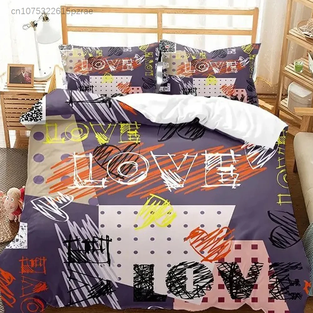 Fashion Cartoon Graffiti Bedding Set For Bedroom Soft Modern Bedspreads Comefortable Kids Duvet Cover Quilt Cover And Pillowcase