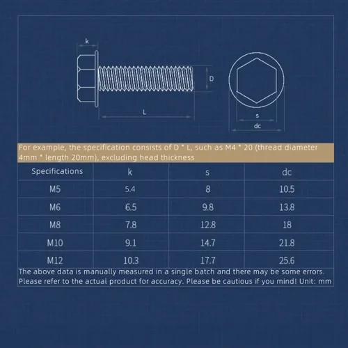 Imagen 2 del producto M4 M5 M6 M8 M10 M12 304 Perno de brida de acero inoxidable Tornillo de brida hexagonal externo