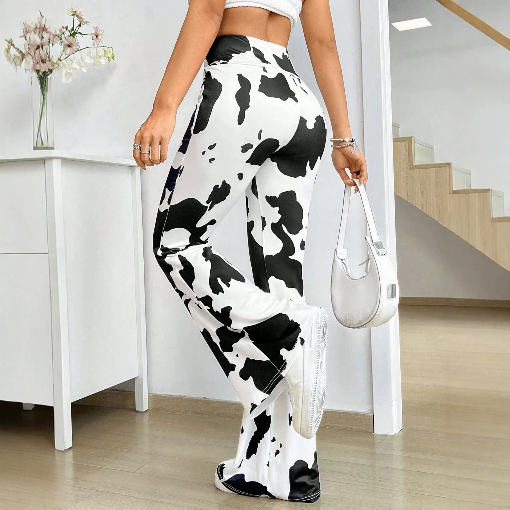 Flare Pant Women Vintage Long Pants Slim Fit High Waist Straight Trousers Y2k Streetwear Elegant Splice Work Casual Print 2026