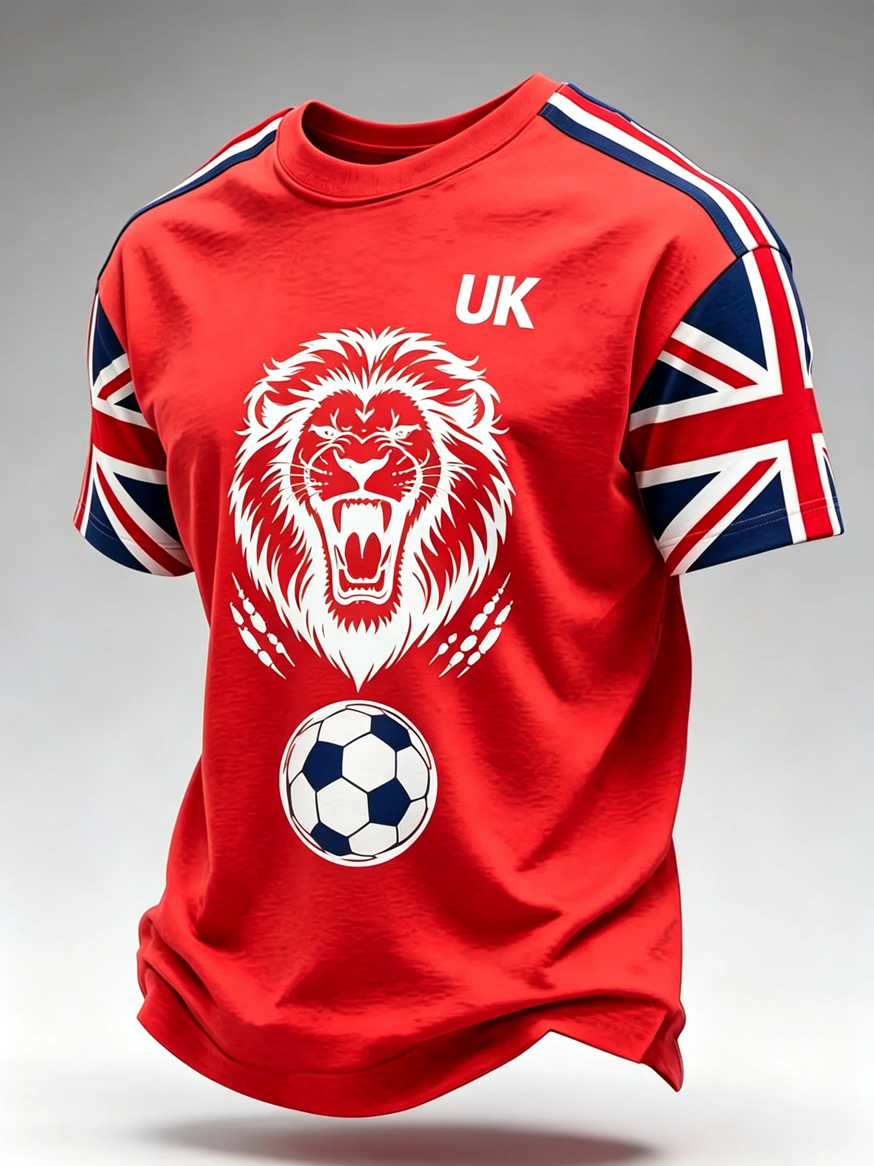 Men's Football Jersey T-Shirt, British Fan Lion Print Jersey, Breathable Sportswear