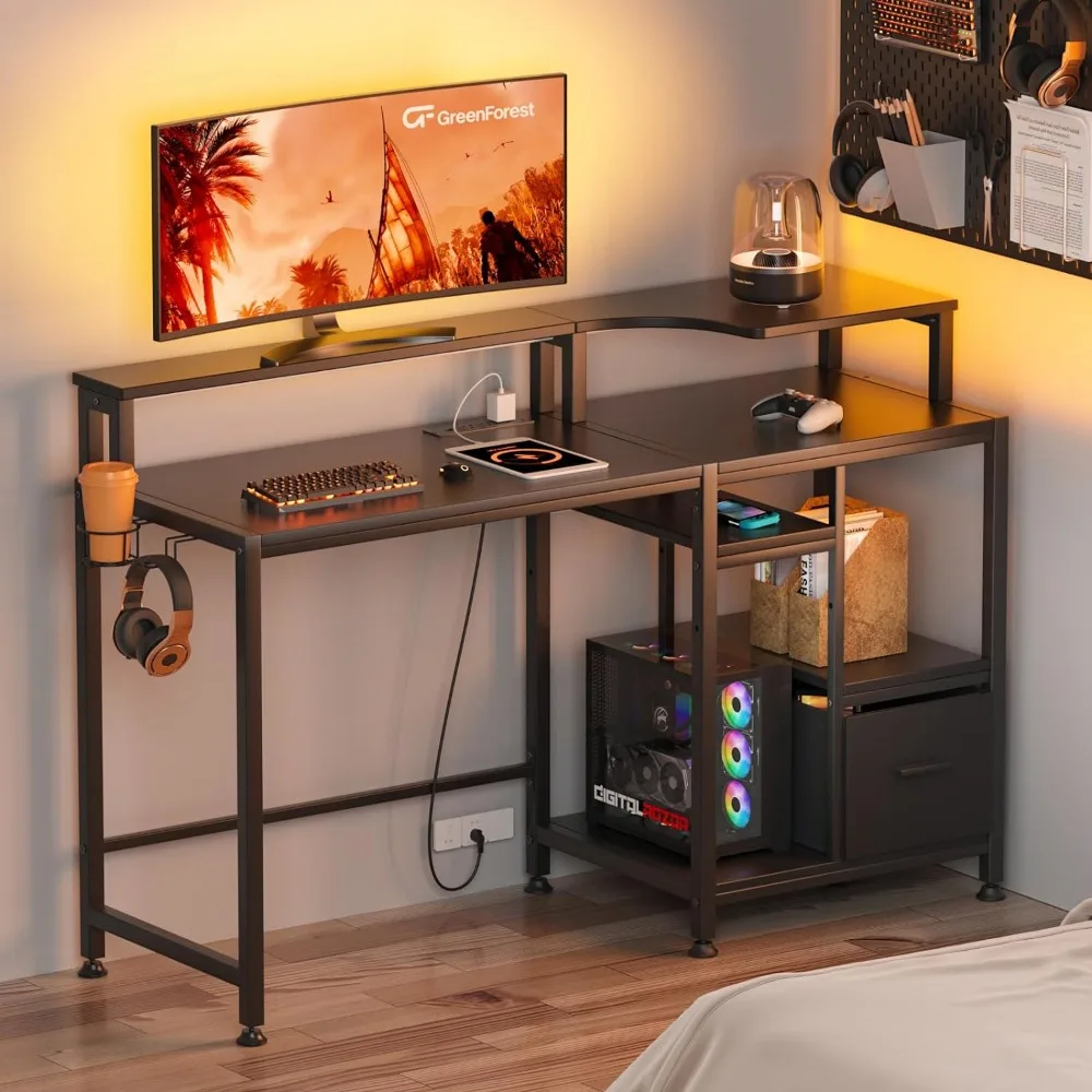 Cup Holder Hook With Monitor Stand Gaming Computer Table Game Computer Desk With Drawer and Power Socket Gaming Furniture Office