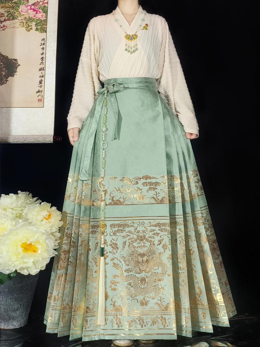 

Юбка ханьфу Jane Ming Dynas, оригинальный дизайн, комплект одежды большого размера, новая китайская повседневная одежда, яркая атласная ткань