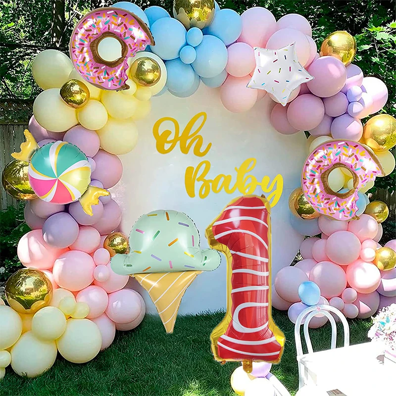 Pastel Donut Balloons Garland Kit Including Sprinkles Ice Cream Foil Balloon for Baby Shower Girl Birthday Party Decorations