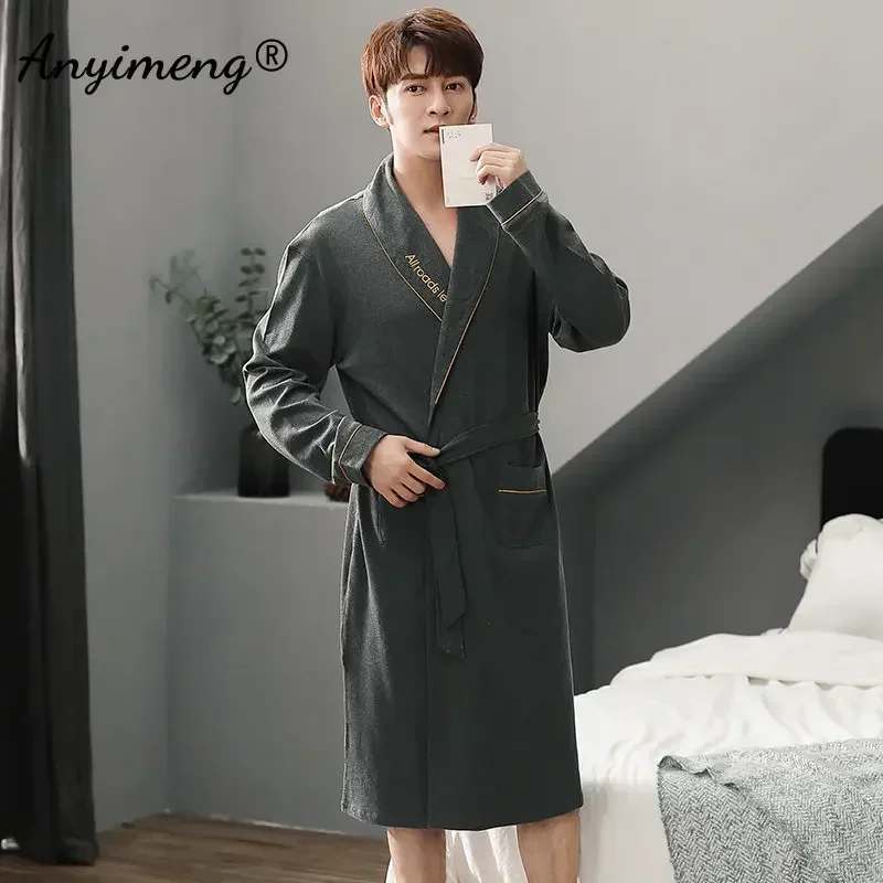 Plus Size 4XL Autumn Winter New Robes for Men Good Quality Mens Robe Belted Bathrobe for Male Kintted Cotton Luxury Sleepwear