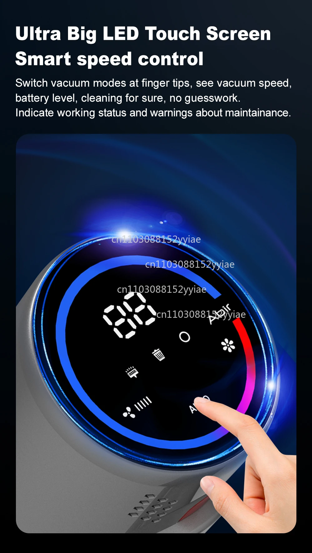 205 Cordless Handheld Vacuum Cleaner, 25000pa, Touch Screen, Smart Dust Sensor, Automatic Speed Control for Household