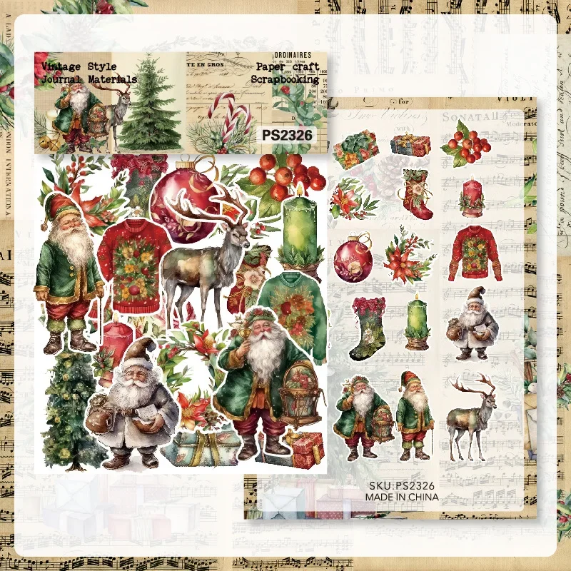 40pcs Vintage Christmas Day Stickers Die Cuts Sticker Collection Kit for DIY Scrapbooking Planner/Card Making/Journaling Project