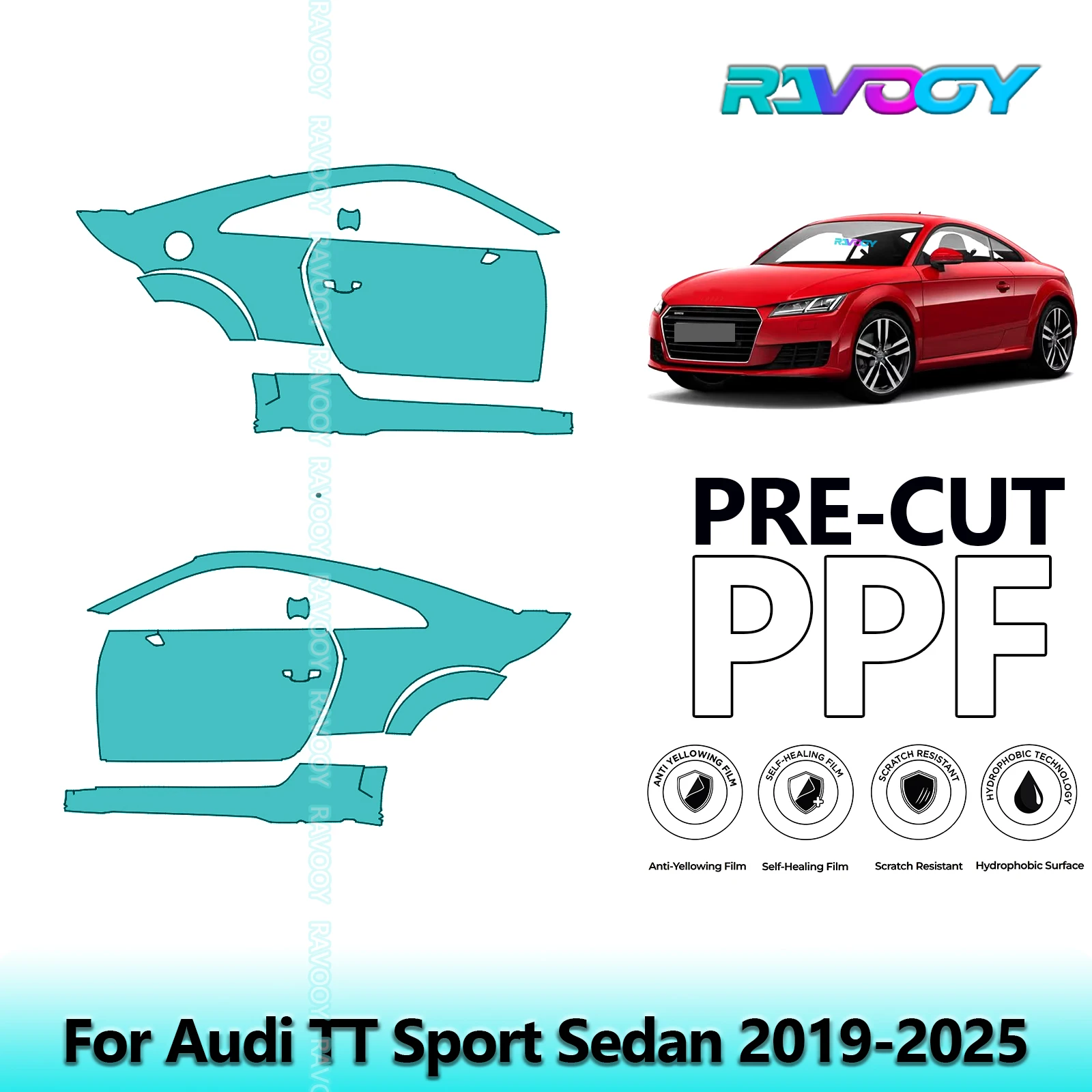 

For Audi TT Sport Sedan 2019-2025 8.5mil Clear Matte Pre-Cut PPF Door & A/B Pillar Kit TPU Paint Protection Film Set