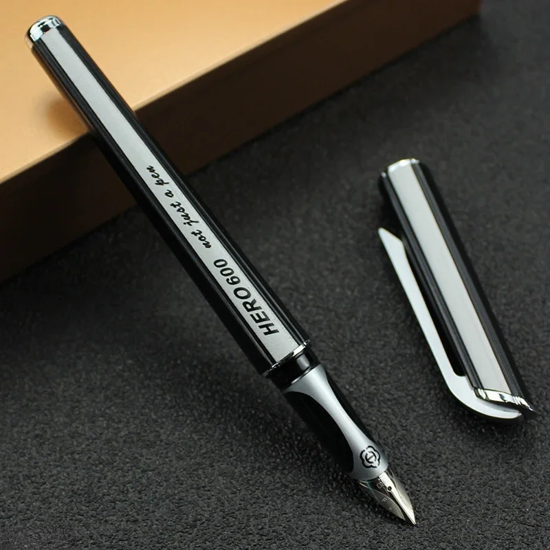 new-hero-600-metal-black-fountain-pen-unique-design-gold-silver-blade-f-nib-nib-ink-pen-luxury-office-business-writing-gift-stud