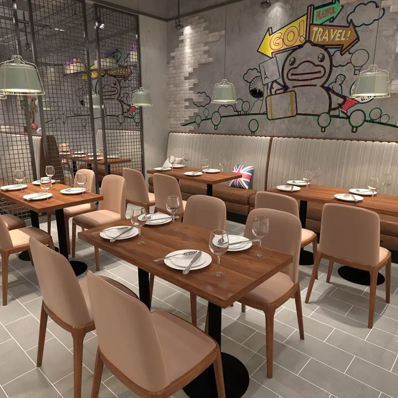 Dining table and chair matching, American retro solid wood dining furniture Dining table and chair, booth sofa