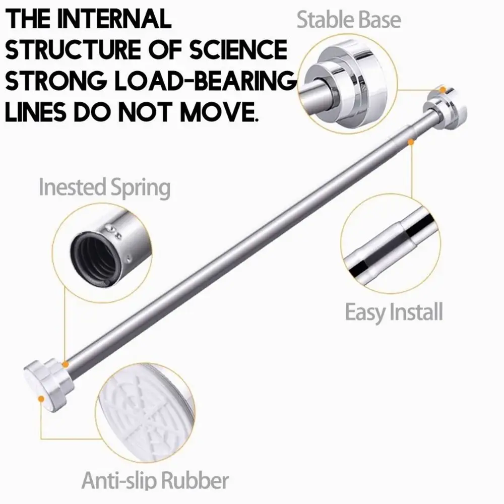 Durable Stainless Steel Clothes Drying Rack Hollow No-Drill Telescopic Pole Adjustable 35-80cm Curtain Rod for Balcony Bathroom