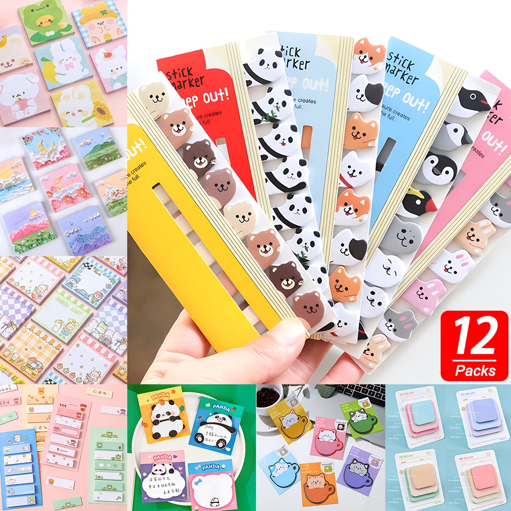 12Bulks Kawaii Sticky Cute Notes Book Tab Memo Pad Post Notepad To Do List Funny Daily Plan Index Check Diary Journal Stationery