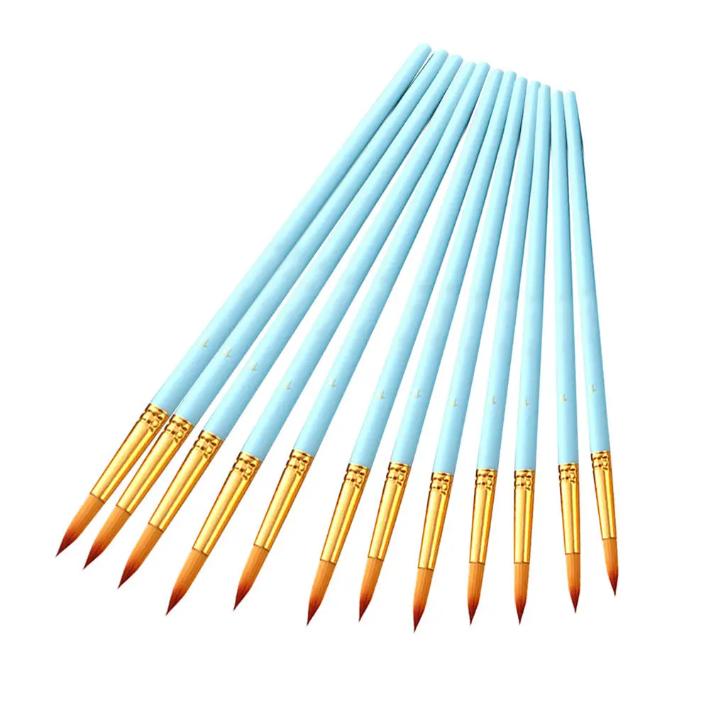 12-Piece Professional Paint Brush Set with Nylon Bristles & Wooden Handles for Watercolor, Acrylic, and Detail Painting