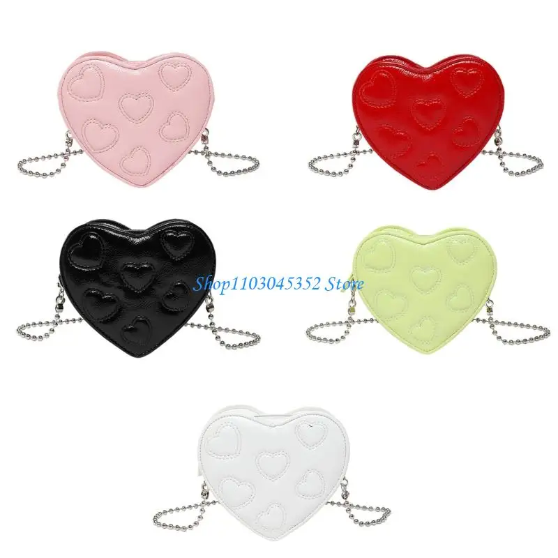 

A3PE Trendy Heart Pattern Crossbody Purse For Women Practical PU Leather Shoulder Bag With Chain Strap for Women and Girls