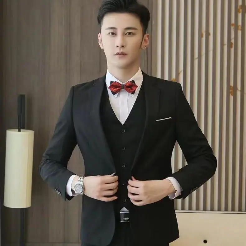 men's classic simple suit jacket business slim ice silk casual suit solid color all-match grey