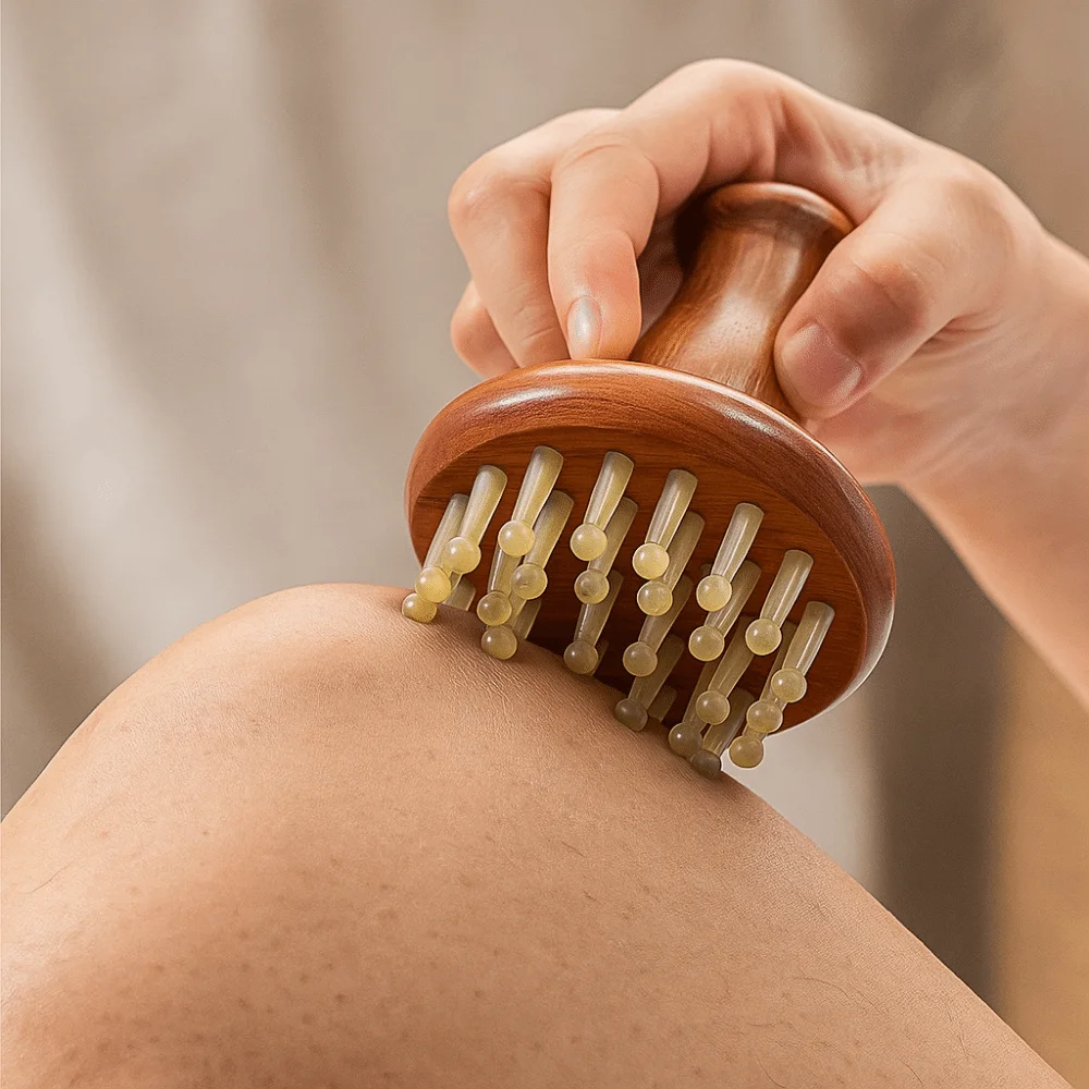 

Wood Grain Gua Sha Massage Tool Cow Horn 29 Teeth Meridian Massager Anti-Static Deep Tissue Massage Wood Meridian Brush