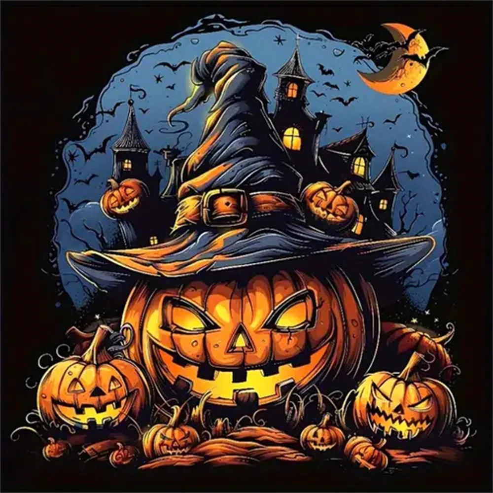 Böser Kürbis-Diamantgemälde, voll quadratisch, rund, Diamant-Mosaik, Mond, Halloween, handgefertigtes Geschenk