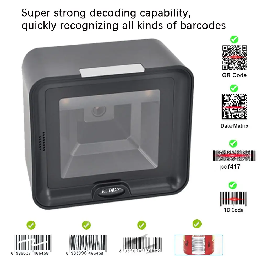 1D 2D Platform Barcode Scanner Desktop Bar Reader Hands-Free Code Scanner Wired USB Scanner QR Code Reader
