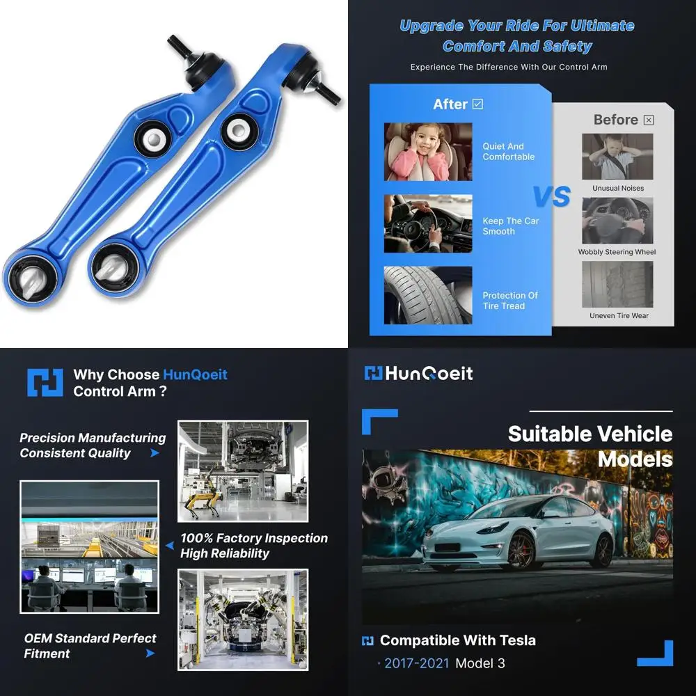 

Комплект переднего нижнего рычага управления из 2 предметов, совместимый с Tesla Model 3 2017 2018 2019 2020 2021, замена OE # 104434100D, Синий