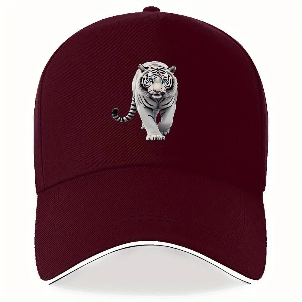 White Tiger Walking Graphic Baseball Cap Polyester Outdoor Adjustable Unisex Sports Cap